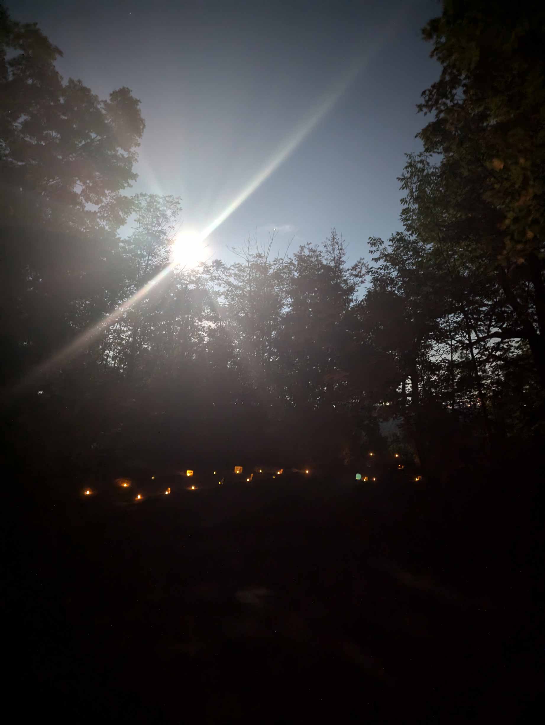 The super Harvest Moon over the (faux) candle walk way.