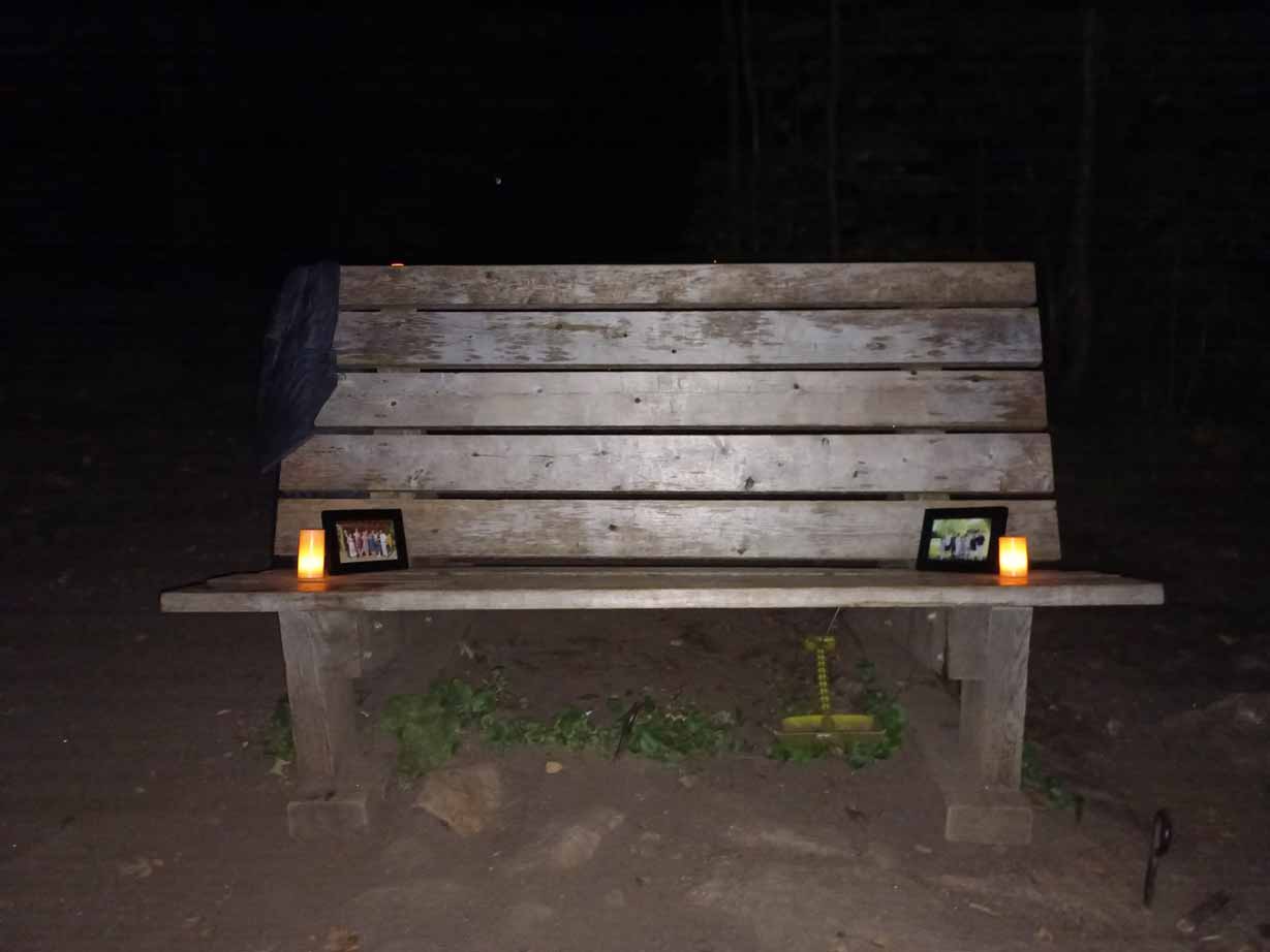 The proposal bench featuring both of our families.